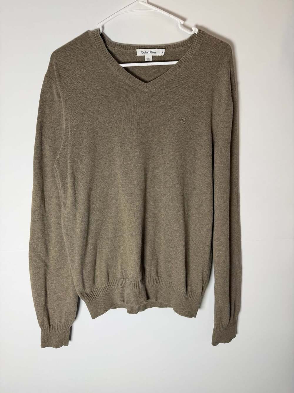 Calvin Klein V-Neck Sweater Size M Brown Knit Pullover
